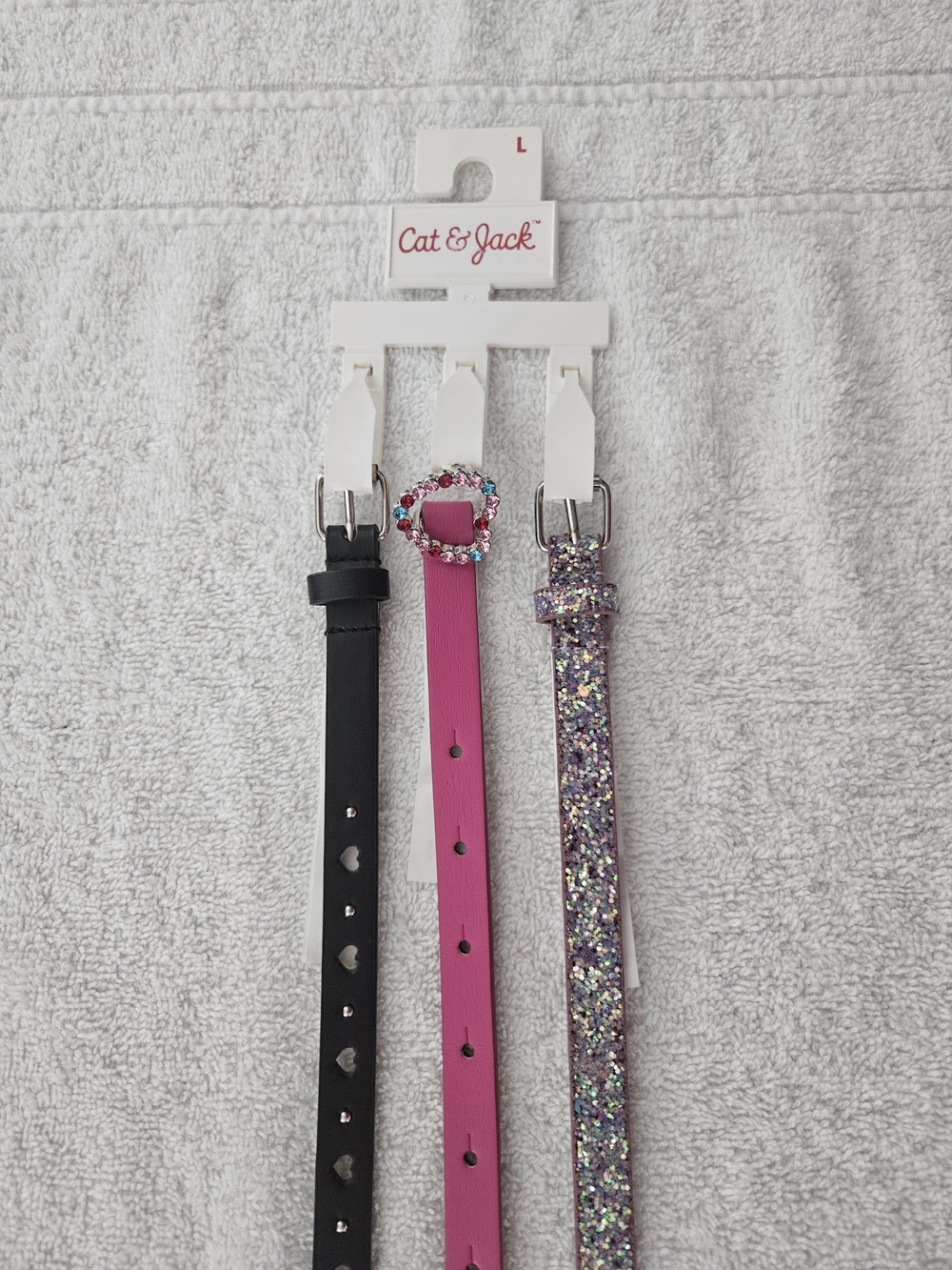 Cat & Jack Girls L 3 Pack Hearts Glitter Skinny Adjustable Fashion Belts NWT